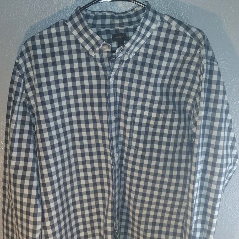 J Crew Light Weight 100% Cotton Blue and White Plaid Button Down Shirt XL